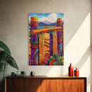 Coastal Fence, Sunset Vibes, Colorful Beach, Ocean Breeze, Framed Canvas Print, Beach House Wall Art, Vibrant Seascape, Tropical Boho Art