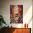Hidden Cove, Rocky Entry, Ocean View, Sunset Moment, Framed Canvas Print, Bedroom Wall Art, Seaside Fantasy, Desert Coastal Decor