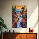 Coastal Pathway Stream, Sunset Cactus Art, Vibrant Garden Trail, Canvas Print, Mediterranean Landscape, Kitchen Wall Decor, Boho Art
