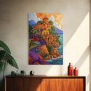 Sunset Mission by Sea, Spanish Coastal Church, Tropical Mountain View, Framed Canvas Print, Living Room Art, Bold Wall Statement