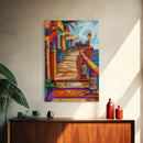 Coastal Colorful Pathway Painting, Framed Canvas Print, Boho coastal wall art, beach town painting, hallway decor, summer vibe