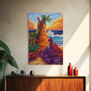 Tropical Bluff, Palm Trees, Coastal Fantasy Scene, Bold Beach Colors, Seaside Home Decor, Canvas Print, Living Room Wall Art