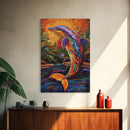 Dolphin Colorful Ocean Art, Framed Canvas Print, Tropical beach art, boho animal painting, coastal nursery wall art, vivid decor