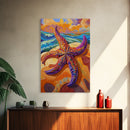 Starfish Closeup, Vibrant Shore, Ocean Texture, Coastal Beauty, Framed Canvas Print, Bathroom Wall Art, Beach House Decor, Seaside Boho Art