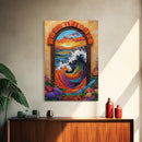 Ocean Wave Portal, Whimsical Sea Art, Sunset Coastal Decor, Framed Canvas Print, Living Room Accent, Vivid Nautical Painting