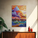 Stormy Coastal Sunset, Rainbow Clouds Over Ocean, Dramatic Sky Wall Art, Framed Canvas Print, Boho Nature Decor, Living Room Art