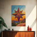 Colorful Starburst Sky, Sunset Mosaic Star Art, Vibrant Landscape Design, Canvas Print, Fall Living Room Decor, Boho Wall Accent