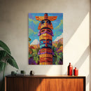 Totem Pole Painting, Tribal Inspired Decor, Canvas Print, Vibrant Wall Art, Boho Art Style, Entryway Statement Art, Unique Cultural Art