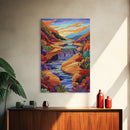 Canyon River Stream, Vibrant Landscape, Sunset Colors, Nature Scene, Framed Canvas Print, Bedroom Wall Art, Fall Home Decor, Boho Art