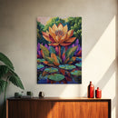 Large Lotus Flower, Tranquil Nature Art, Peaceful Botanical Scene, Framed Canvas Print, Boho Bathroom Wall Art, Zen Decor