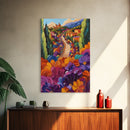 Village Flowers Path, Scenic Country Road Painting, Framed Canvas Print, Whimsical Boho Art, Kitchen Wall Decor, Mediterranean Style