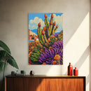 Cactus Flowers, Desert, Bright Succulent Garden, Framed Canvas Print, Colorful Kitchen Wall Art, Boho Desert Decor, Eclectic Nature Style