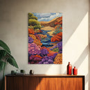 River, Desert, Floral, Art, Canvas Print, Colorful floral river scene with desert hills, perfect bedroom or hallway Southwestern wall art