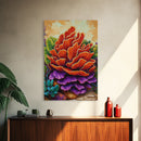 Succulent, Cactus, Orange, Purple, Framed Canvas Print, Bold desert succulent bloom art in orange and purple, living room statement piece