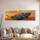 Colorful Leaf Art, Sunset Nature Decor, Vibrant Feather Design, Framed Canvas Print, Boho Wall Art, Entryway Accent Piece
