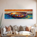 Gold Coins, Water Bowl, Vibrant Still Life, Framed Canvas Print, Kitchen Wall Art, Autumn Accent, Southwestern Art, Colorful Painting