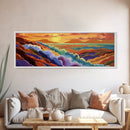 Rainbow Waves, Abstract Seascape, Sunset Magic, Bold Ocean Energy, Framed Canvas Print, Modern Wall Art, Artistic Living Room Decor