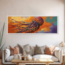 Vibrant Jellyfish, Ocean Creature, Sunset Sky, Living Room Decor, Framed Canvas Print, Coastal Wall Art, Bright Colorful Boho Art