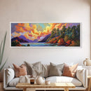 Mountain Trees, Lake Sunset, Nature Glow, Autumn Landscape, Canvas Print, Cabin Decor, Rustic Wall Art, Forest Escape