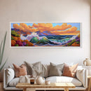 Coastal Surf, Sunset Clouds, Tropical Vibes, Ocean Wave Art, Framed Canvas Print, Beach House Decor, Seaside Living Room Art