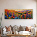 Wildflower Valley View, Bright Floral Mountain Art, Nature Inspired Painting, Framed Canvas Print, Kitchen or Bedroom Wall Decor