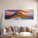 Mountain Wave Scene, Sunset Coastal Painting, Dramatic Landscape Art, Framed Canvas Print, Adventure Office or Living Room Wall Art