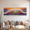 Rainbow Wave Splash, Ocean Energy Art, Vibrant Seascape, Framed Canvas Print, Coastal Living Room Decor, Surf Beach Wall Art, Boho Style