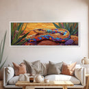 Sunset Snake Painting, Colorful Desert Creature, Serpent Among Rocks, Framed Canvas Print, Boho Wall Art, Eclectic Decor Piece