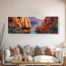 Cactus Cove View, Mountain Sunset, Desert Oasis, Framed Canvas Print, Boho Living Room Wall Art, Nature Inspired Art, Colorful Decor