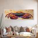 Coastal Crab Art, Beach House Decor, Nautical Vibes, Vibrant Colors Framed Canvas Print, Coastal Kitchen Wall Art, Bold Animal Painting