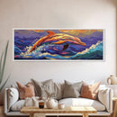 Vibrant Dolphin Art, Ocean Animal Painting, Kids Beach Room Decor, Bold Marine Life Style, Playful Framed Canvas Print, Coastal Vibes