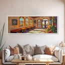 Sunlit Adobe Room, Southwest Architecture Art, Spanish Villa Scene, Rustic Warm Tones, Framed Canvas Print, Hallway Hacienda Decor