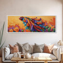 Tropical Parrot, Feathers Bloom, Jungle Vibes, Framed Canvas Print, Bright Animal Wall Art, Boho Living Room Decor, Bold Colors