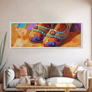 Fiesta Shoes, Mexican Style, Color Pop, Framed Canvas Print, Boho Fashion Wall Art, Entryway Accent Decor, Whimsical Art Style