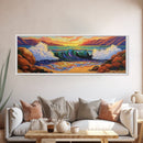 Ocean Power Crash, Colorful Seaside Painting, Bold Wave Art, Framed Canvas Print, Coastal Wall Decor, Beach House Living Room Style