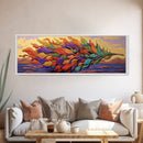 Rainbow Leaf, Nature Abstract, Coastal Breeze, Vibrant Palette, Framed Canvas Print, boho beach decor, colorful fall wall art, living room accent
