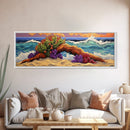 Driftwood Coast, Colorful Ocean, Beach Nature, Framed Canvas Print, Coastal Wall Art, Tropical Living Room Decor, Surreal Seascape Art