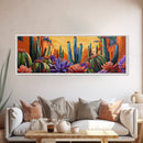Desert Garden Magic, Colorful Cactus Landscape, Urban Nature Art, Framed Canvas Print, Living Room Southwest Decor, Boho Sunset Wall Art