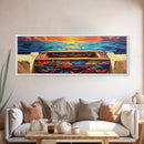 Sunset Pier, Ocean Horizon, Bold Seascape, Framed Canvas Print, Beach House Wall Art, Coastal Dining Room Decor, Vibrant Nautical Art