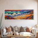 Crashing Waves, Sunset Sea, Bold Ocean Art, Framed Canvas Print, Vibrant Beach Wall Decor, Bathroom Nautical Theme, Color Splash Style