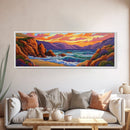 Sunset Coastal Waves, Bold Seascape Painting, Vibrant Ocean Scene, Framed Canvas Print, Beach Wall Art, Nautical Living Room Decor