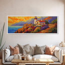 Lighthouse View, Ocean Sunset, Seaside House, Framed Canvas Print, Beach Coastal Decor, Nautical Living Room Art, Bold Color Art