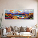 Colorful Mountains, Ocean Road, Vibrant Sunset, Framed Canvas Print, Scenic Nature Wall Art, Coastal Living Room Decor, Bold Art