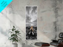 Beach Bonfire Glow, Coastal Campfire Art, Sunset Ocean Scene, Framed Canvas Print, Autumn Decor, Rustic Living Room Wall Art