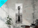 Driftwood Totem, Coastal Pillar, Ocean Beach Monochrome, Framed Canvas Print, Rustic Wall Art, Boho Bedroom Decor, Nature Photography