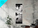 Lone Beach Walker, Dramatic Sky, Ocean Reflections, Solitude Moment, Framed Canvas Print, Hallway Wall Art, Moody Minimalist Decor