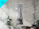 Sailboat Ocean Art, Nautical Wall Decor, Minimalist Seascape, Coastal Living Room Style, Framed Canvas Print, Black White Sailboat