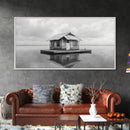 Floating Cabin, Lake House, Calm Waters, Dreamy Isolation Art, Canvas Print, Minimalist Living Room Wall Art, Coastal Style