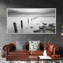 Coastal Fence Line, Tranquil Ocean Scene, Soft Minimalist Photo, Framed Canvas Print, Bathroom or Hallway Wall Art, Zen Vibes