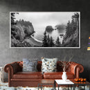 Misty Coastal Cliffs, Ocean Horizon, Monochrome Art, Nature Landscape, Canvas Print, Rustic Living Room Decor, Moody Wall Art, Black and White